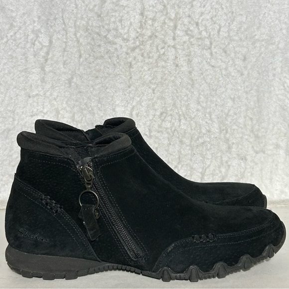 Skechers Womens Black Suede Bikers-Zippiest Moc-Toe Zip Ankle Booties Boots SZ 9 - Picture 1 of 12